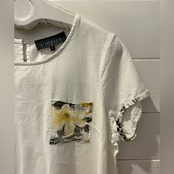 L’INDICE White Linen Blend Top with Floral Trim – Size L - Picture 7 of 10